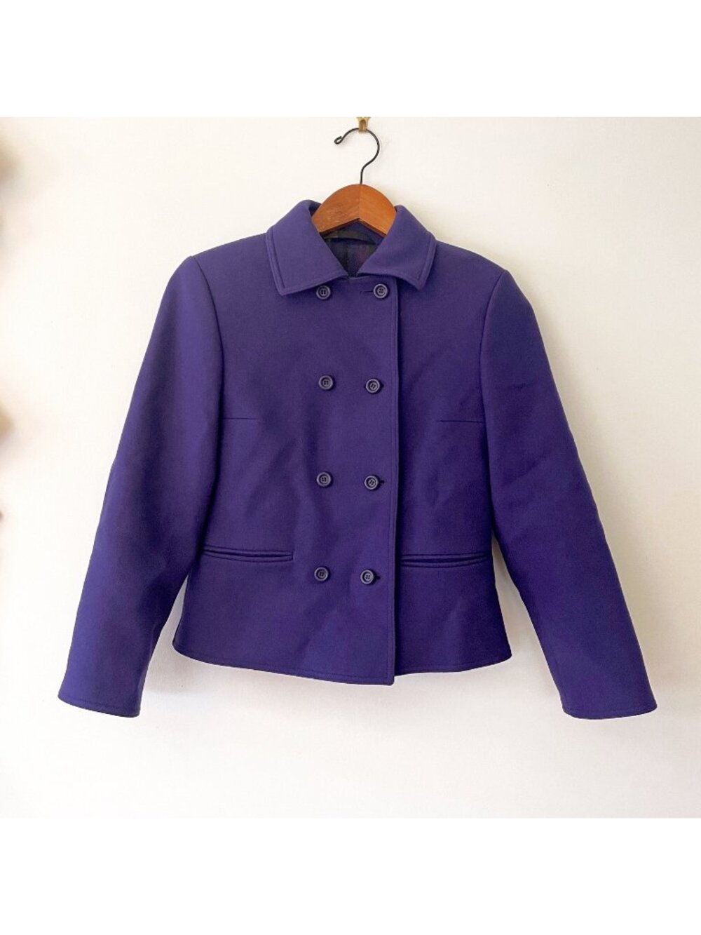 Bogner Women's Cropped Purple Wool Peacoat, Size 4 (EU 34)